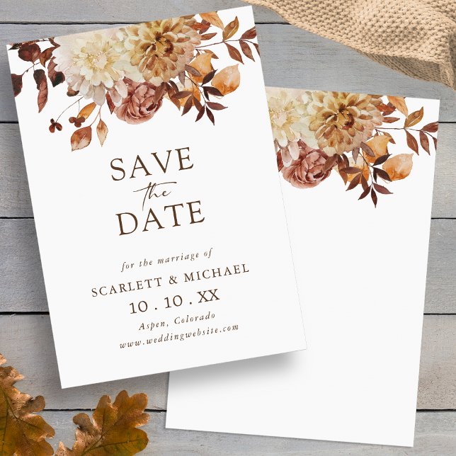 Reserva La Fecha Sencillo Ahorra La Fecha De Otoño (Simple Fall Watercolor Terracotta Floral Save The Date Card by Painted Paperie
)