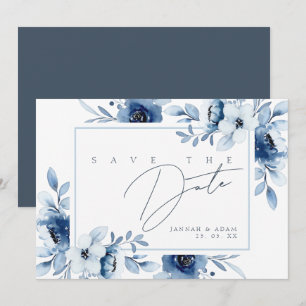 Reserva La Fecha Sencillo Ahorro Floral Opulencia Azul Real Boda