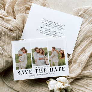 Reserva La Fecha Sencillo Aviso de Boda con 3 Fotos para Guardar la