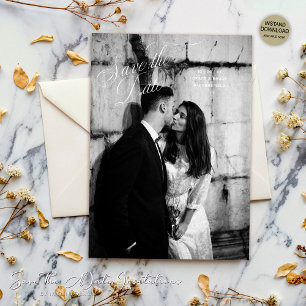 Reserva La Fecha Sencillo Elegante Minimalista Guión Foto Boda Guar