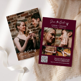 Reserva La Fecha Sencillo elegante y moderno Borgoña Boho QR Code P