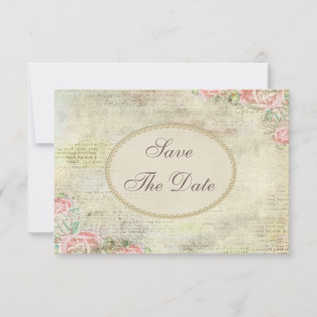 Reserva La Fecha Shabby Chic Rosas Baby Shower Guardar la fecha (Anverso)