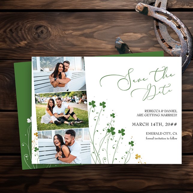 Reserva La Fecha Shamrock Wildflower Elegant Wedding 3 Foto (3 Photo Save the Date from my Shamrock Wildflower wedding collection - printed or diy printable)
