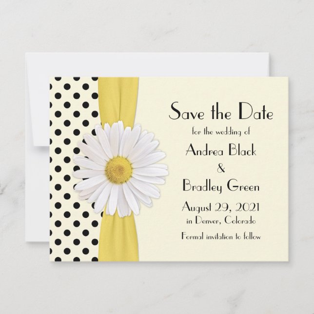 Reserva La Fecha Shasta Daisy Polka Dot Save the Date Anunció (Anverso)