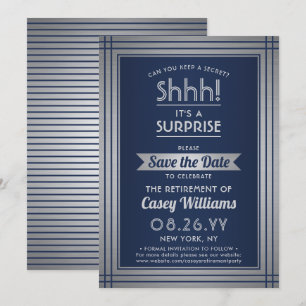 Reserva La Fecha ¡Shhh! Fiesta de Jubilación Sorpresa Elegante Azul
