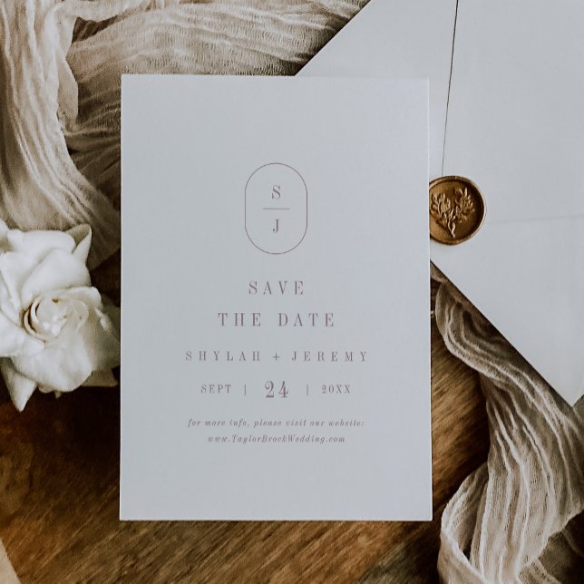 Reserva La Fecha SHYLAH Rosa Polvo Mauve Monograma Geométrico Boda (SHYLAH Dusty Rose Mauve Geometric Monogram Wedding Save The Date)