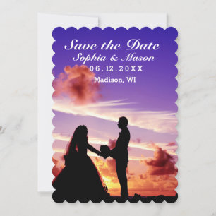 Reserva La Fecha Silhouette Bride & Groom Sunset Guardar la fecha