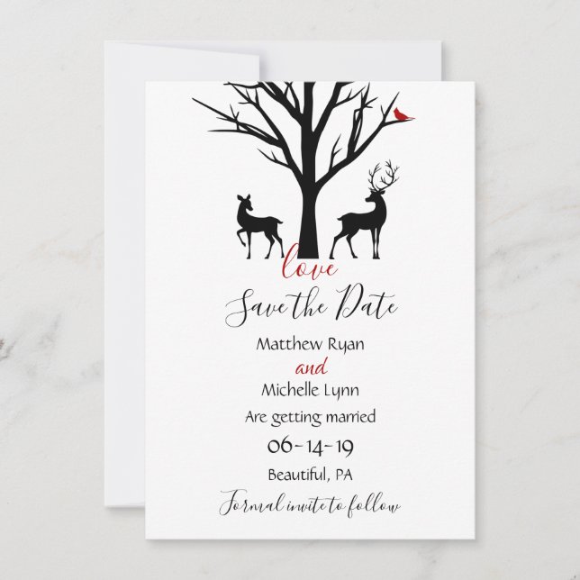Reserva La Fecha Silhouette Deer Couple Winter Love Boda (Anverso)