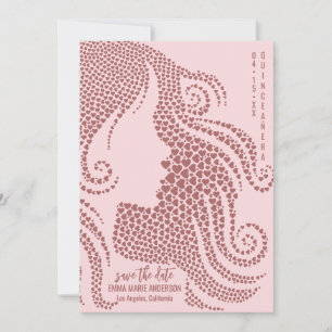 Reserva La Fecha Silhouette Rosa de oro en el corazón de Quinceañer