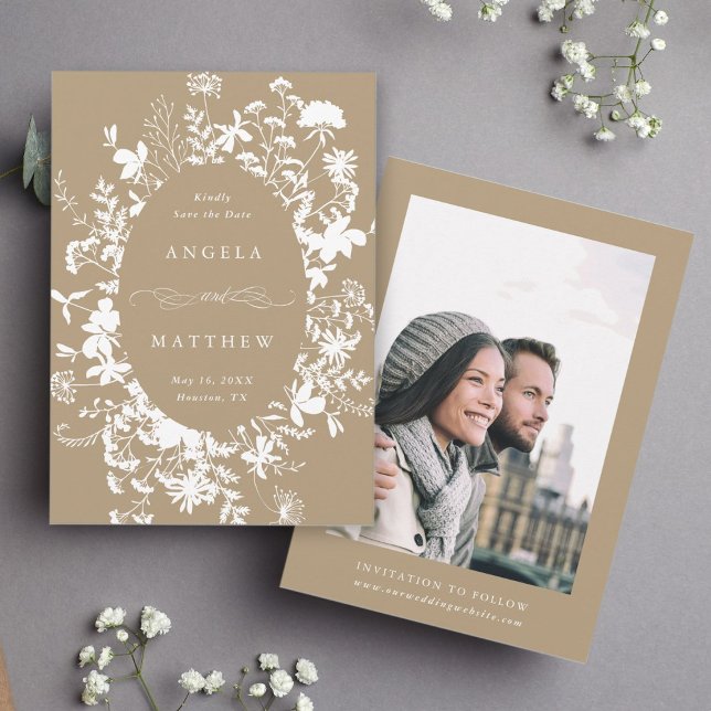 Reserva La Fecha Silhouette Wildflower Boda Tan Foto (Subido por el creador)