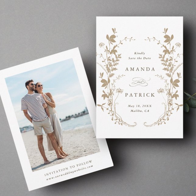 Reserva La Fecha Silhouette Wreath Boda Tan (Front & Back)