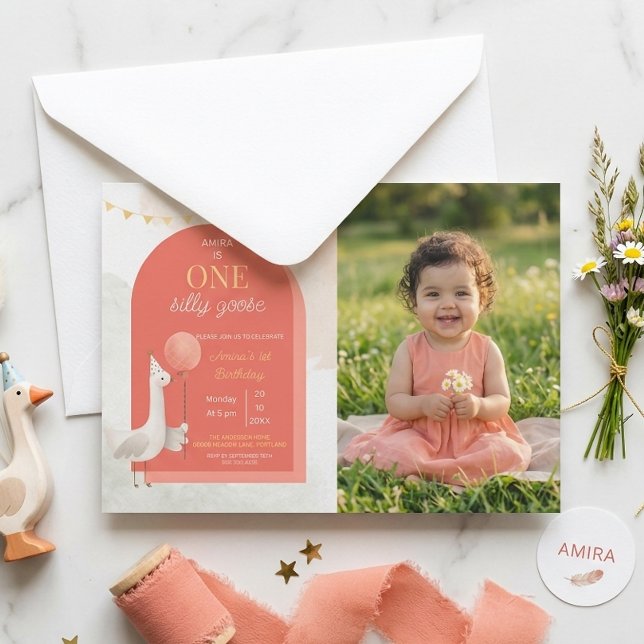 Reserva La Fecha Silly Goose Birthday Photo Personalized invitation (Subido por el creador)