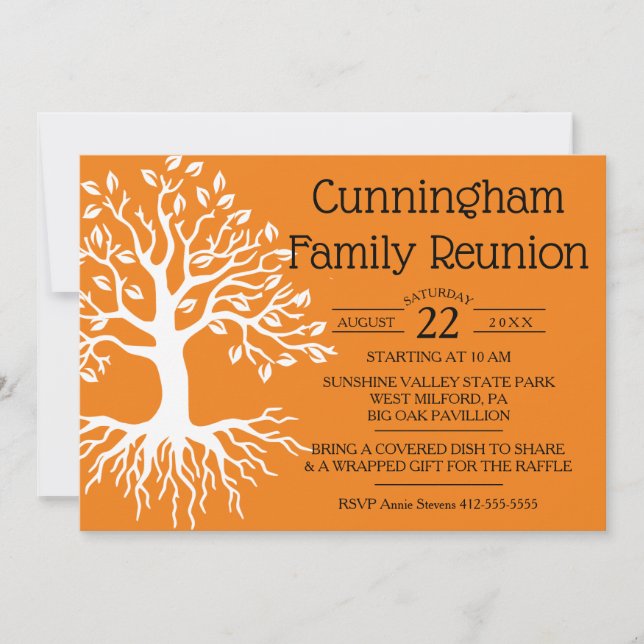 Reserva La Fecha Silueta de árbol familiar de naranja familiar (Anverso)