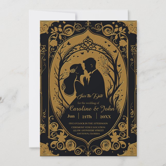 Reserva La Fecha Silueta elegante de una novia y un novio (Anverso)
