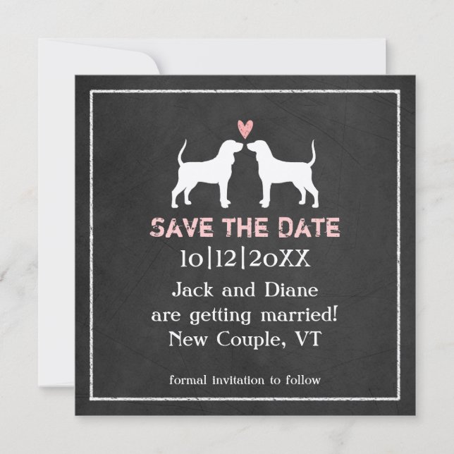 Reserva La Fecha Siluetas de Coonhound para Boda Save the Date (Anverso)