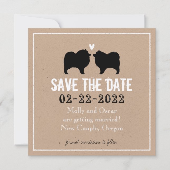 Reserva La Fecha Siluetas de Keeshond Boda Save the Date (Anverso)