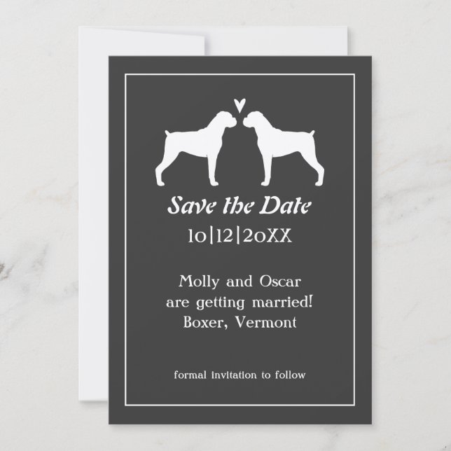 Reserva La Fecha Siluetas de perro boxer boda Save the Date (Anverso)