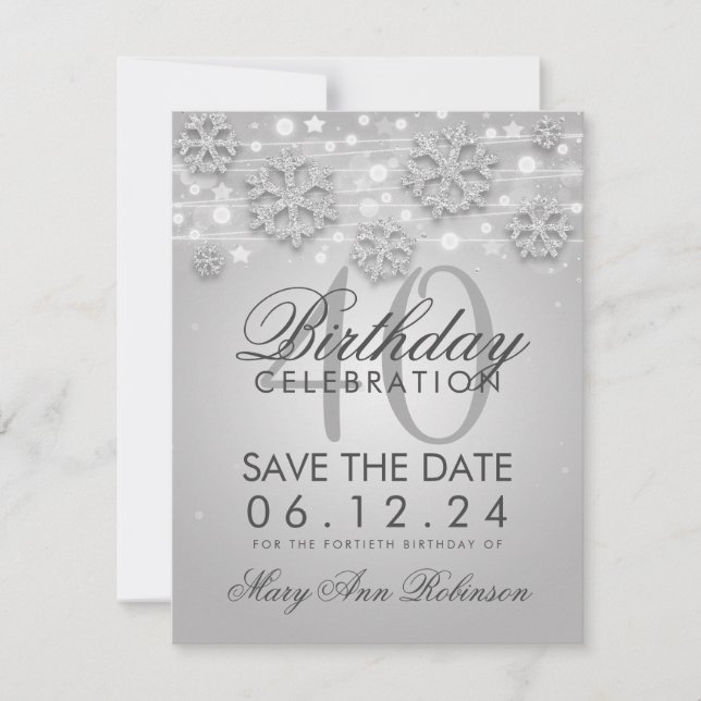 Reserva La Fecha Silver 40 cumpleaños Save Date Winter (Anverso)