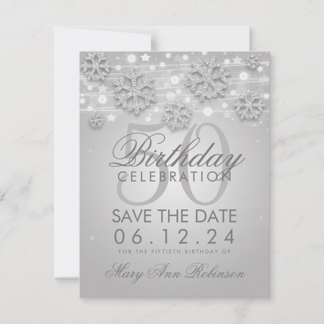 Reserva La Fecha Silver 50 cumpleaños Save Date Winter (Anverso)