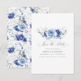 Reserva La Fecha Silver and Dusty Blue Floral Save the Date