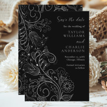 Silver Black Elegant Floral Wedding Save The Date