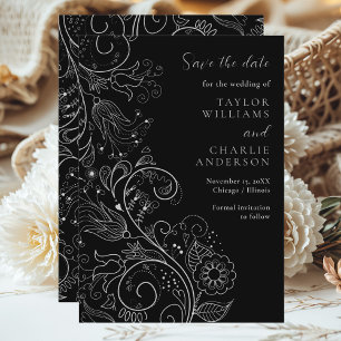 Reserva La Fecha Silver Black Elegant Floral Wedding Save The Date