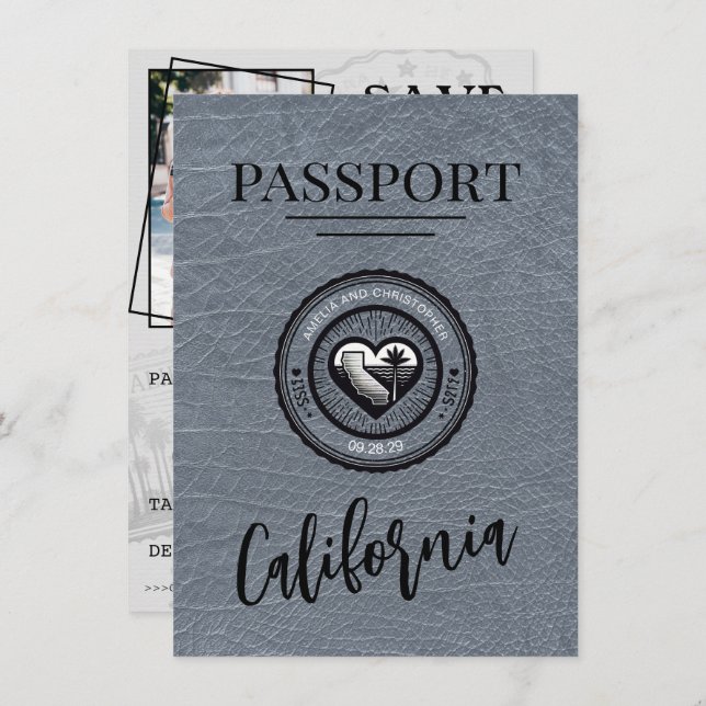 Reserva La Fecha Silver California Passport Save the Date (Anverso / Reverso)