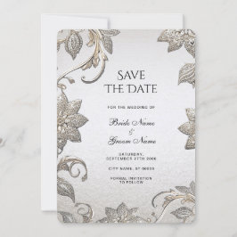 Reserva La Fecha Silver Gold Floral Save The Date
