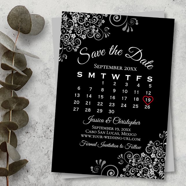 Reserva La Fecha Silver Gray Black Simple Elegant Wedding Calendar (Subido por el creador)