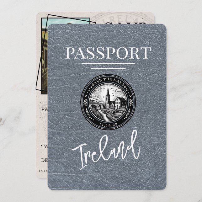 Reserva La Fecha Silver Ireland Passport Save the Date (Anverso / Reverso)
