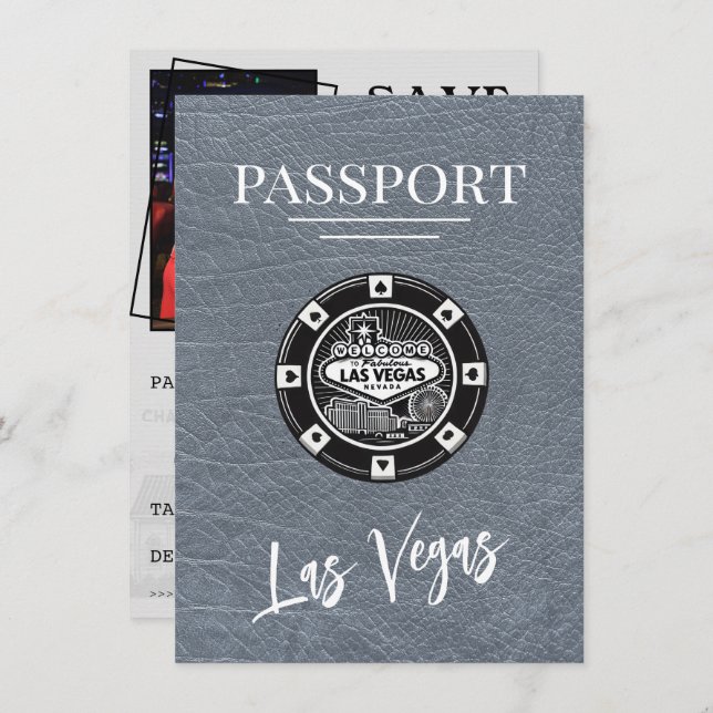 Reserva La Fecha Silver Las Vegas Passport Save the Date (Anverso / Reverso)