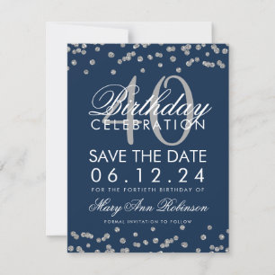 Reserva La Fecha Silver Navy Blue 40th Birthday Save Date Confetti