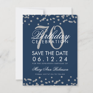 Reserva La Fecha Silver Navy Blue 70th Birthday Save Date Confetti