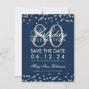 Reserva La Fecha Silver Navy Blue 80th Birthday Save Date Confetti