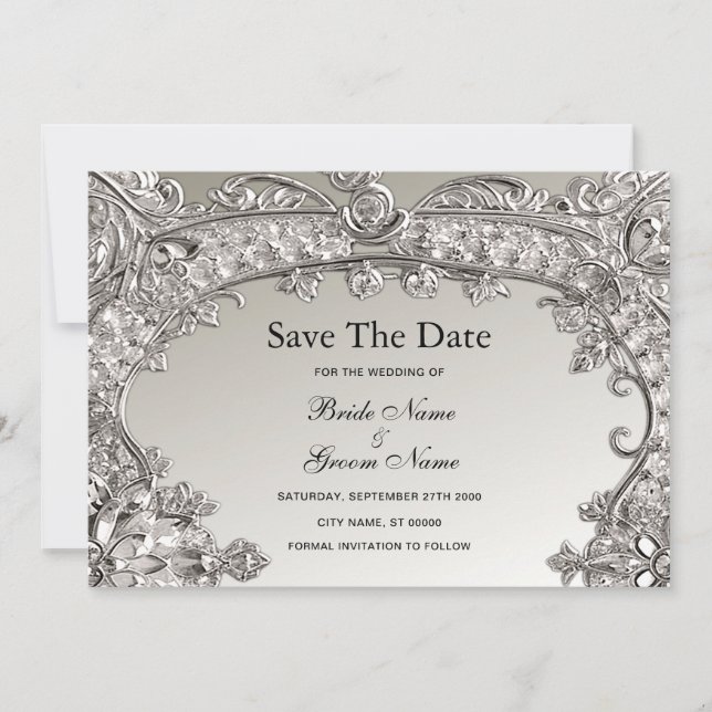Reserva La Fecha Silver Ornate Modern Save The Date (Anverso)