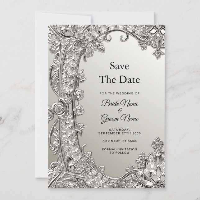 Reserva La Fecha Silver Ornate Modern Save The Date (Anverso)
