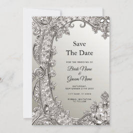 Reserva La Fecha Silver Ornate Modern Save The Date