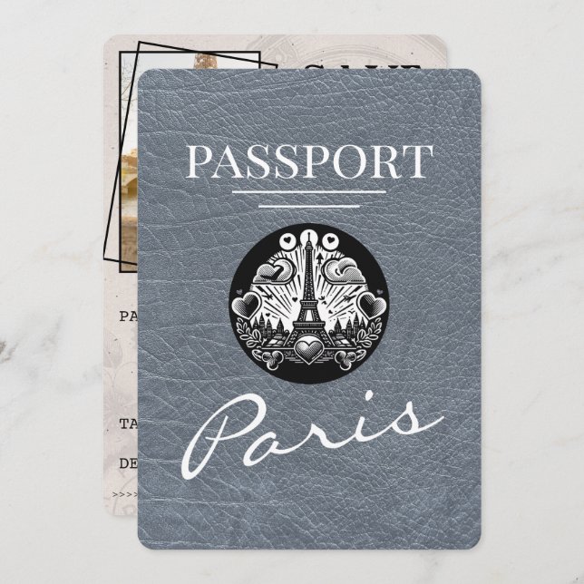 Reserva La Fecha Silver Paris Passport Save the Date (Anverso / Reverso)