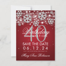 Silver Red 40 cumpleaños Save Date Winter