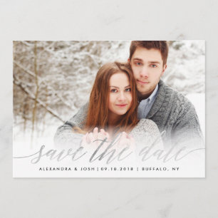 Reserva La Fecha Silver Script Photo Save the Date in Faux Relieve 