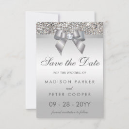 Reserva La Fecha Silver Sequins Diamond Bow Save The Date Boda