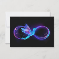 Símbolo de infinito neón con colibrí brillante