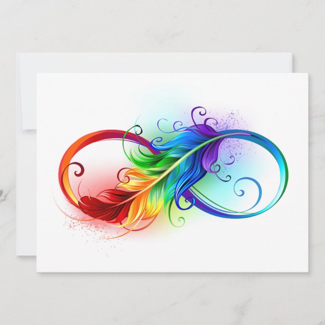 Reserva La Fecha Símbolo infinito con plumas arcoiris (Anverso)