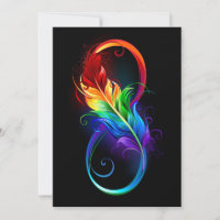 Símbolo infinito con plumas arcoiris