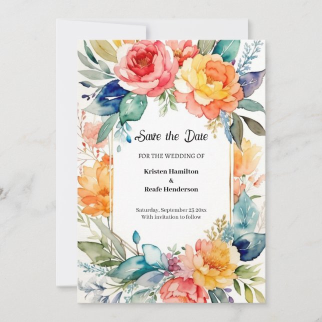 Reserva La Fecha Simple acuarela Boda floral Guardar la fecha (Anverso)