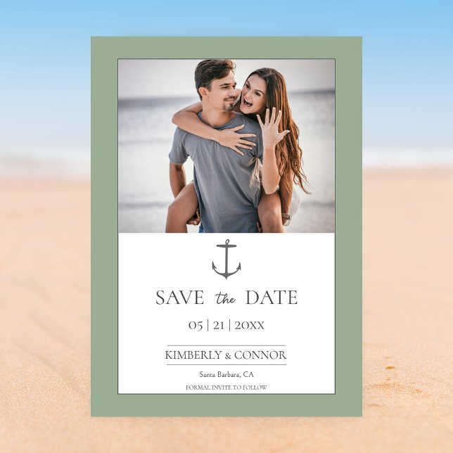 Reserva La Fecha Simple Ancla Náutica Save the Date | Verde Sage (Sage Green Simple Nautical Anchor Photo Save the Date)