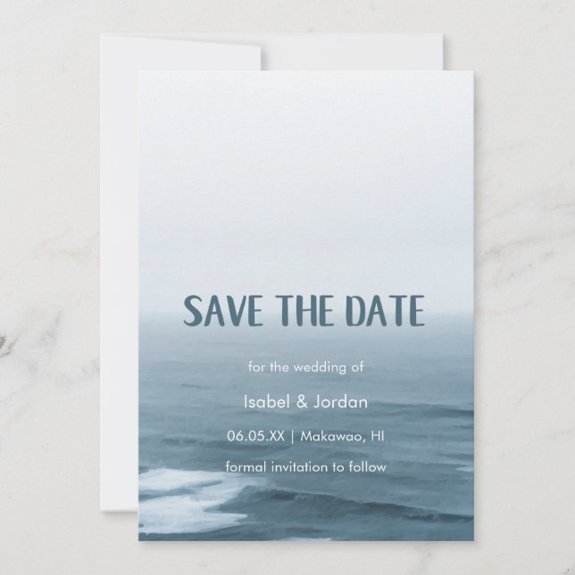Reserva La Fecha Simple Art Waves Beach Wedding Save the Date (Anverso)