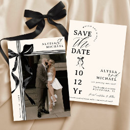 Reserva La Fecha Simple Black and Ivory Bow Elegant Photo Wedding