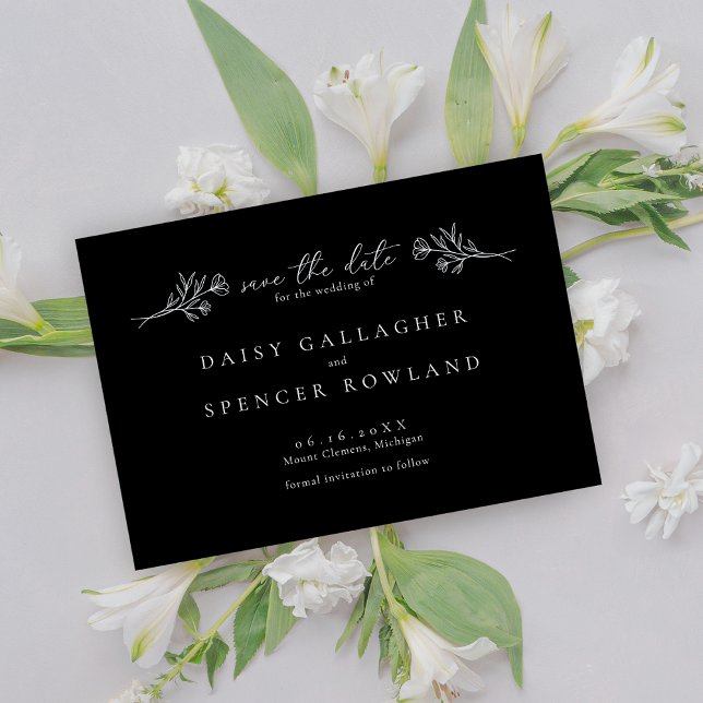 Reserva La Fecha Simple Black Modern Floral Wedding Salva La Fecha (Subido por el creador)