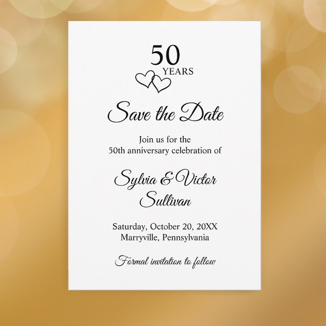 Reserva La Fecha Simple Black & White 50th Wedding Anniversary (Black and white custom elegant script save the date 50th wedding anniversary party invitation 
)